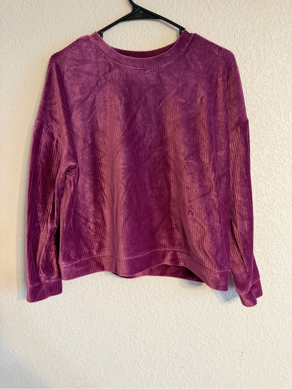 wonder nation Plush Velvet Ribbed Crewneck Sweatshirt - Plum